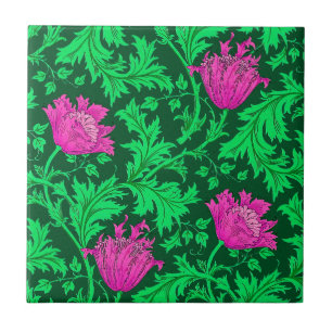 Morris Anemone Pattern, Emerald Green en Fuchsia Tegeltje