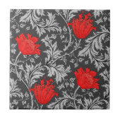 Morris Anemone Pattern, Grey/Grey en Red Tegeltje (Voorkant)