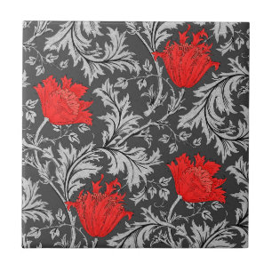 Morris Anemone Pattern, Grey/Grey en Red Tegeltje