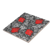 Morris Anemone Pattern, Grey/Grey en Red Tegeltje (Zijkant)
