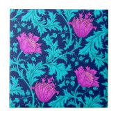 Morris Anemone Pattern, Navy, Turquoise en Magenta Tegeltje (Voorkant)