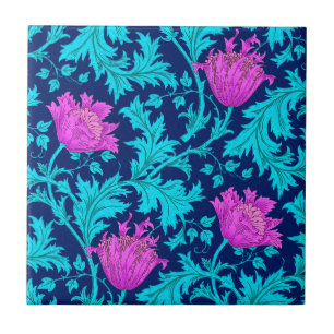 Morris Anemone Pattern, Navy, Turquoise & Magenta Tegeltje