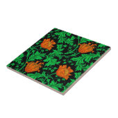 Morris Anemone Pattern, Sinaasappel, Groen en Zwar Tegeltje (Zijkant)