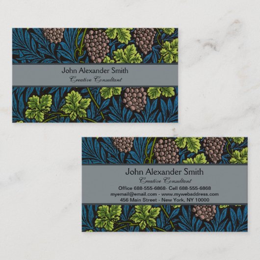 Morris - Antiek 1873 Druif & Leave & Vine Pattern Visitekaartje (Voorkant / Achterkant)