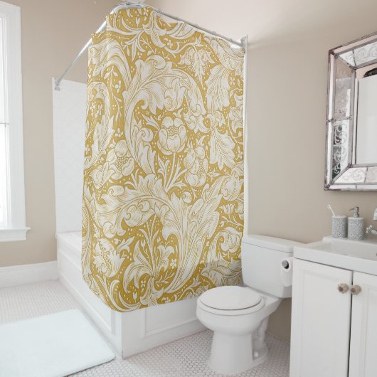 Morris Bachelor's Button Flower & Golden Stems Douchegordijn (In situ)