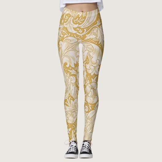 Morris Bachelor's Button Flower & Golden Stems Leggings (Voorkant)