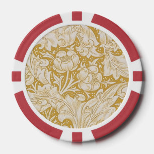 Morris Bachelor's Button Flower & Golden Stems Poker Chips