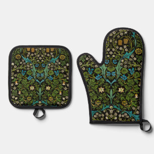 Morris Black Achtergrond  Blackthorn Pattern Ovenwant & Pannenlap Set