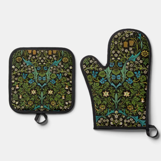 Morris Black Achtergrond  Blackthorn Pattern Ovenwant & Pannenlap Set (Voorkant)