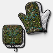 Morris Black Achtergrond  Blackthorn Pattern Ovenwant & Pannenlap Set (Voorkant / Achterkant)