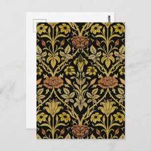 Morris Black Achtergrond Roos & Lily Flower Patter Briefkaart