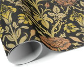 Morris Black Achtergrond Roos & Lily Flower Patter Cadeaupapier (Rol Hoek)