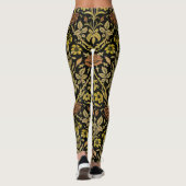 Morris Black Achtergrond Roos & Lily Flower Patter Leggings (Achterkant)