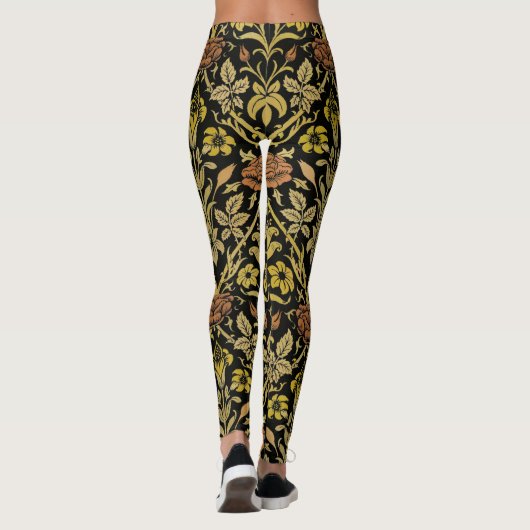 Morris Black Achtergrond Roos & Lily Flower Patter Leggings (Achterkant)