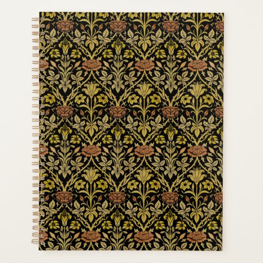 Morris Black Achtergrond Roos & Lily Flower Patter Planner (Voorkant)