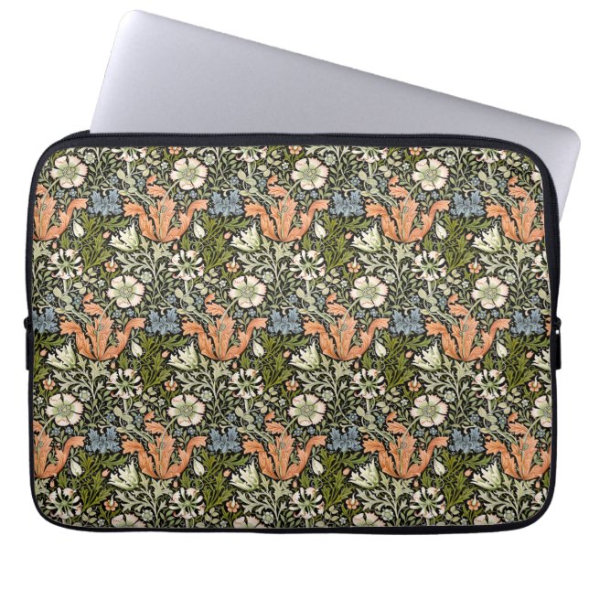 Morris BlackBackground 1896 Compton Floral Pattern Laptop Sleeve (Voorkant)