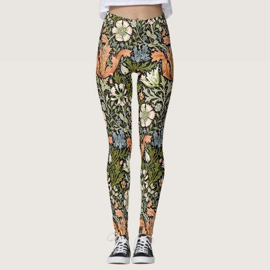 Morris BlackBackground 1896 Compton Floral Pattern Leggings (Voorkant)
