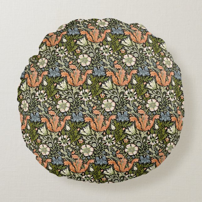 Morris BlackBackground 1896 Compton Floral Pattern Rond Kussen (Voorkant)