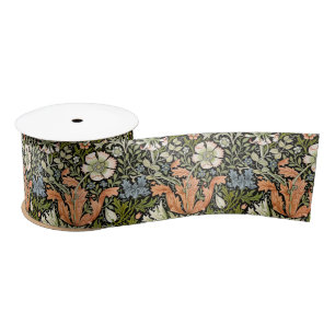 Morris BlackBackground 1896 Compton Floral Pattern Satijnen Lint