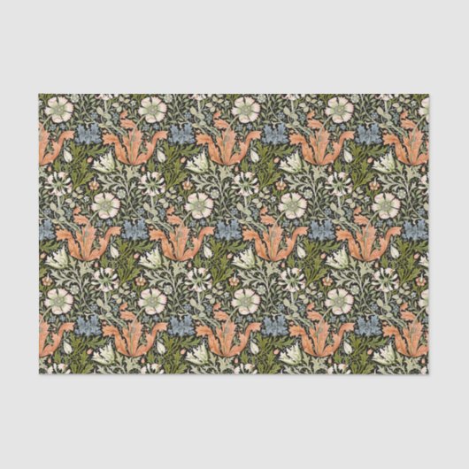 Morris BlackBackground 1896 Compton Floral Pattern Tissuepapier (Voorkant)