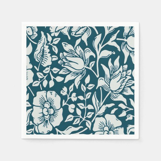 Morris Blauw & Wit Bloempatroon Servet (Voorkant)