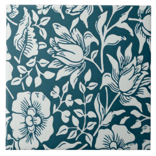 Morris Blauw & Wit Bloempatroon Tegeltje