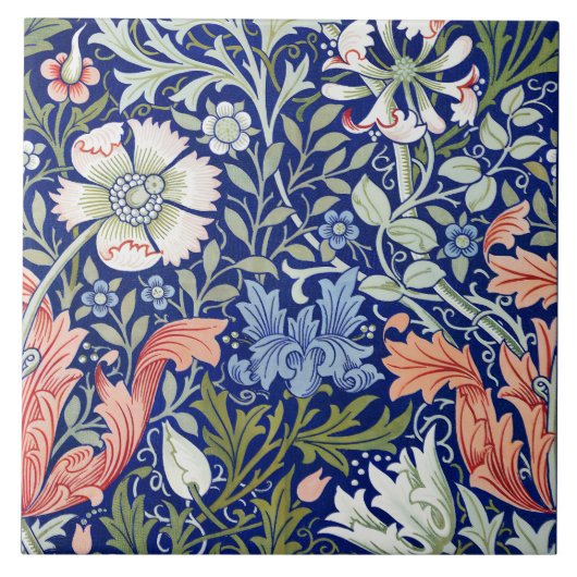 Morris Blauwe Achtergrond 1896 Compton Bloemenpatr Tegeltje (Voorkant)