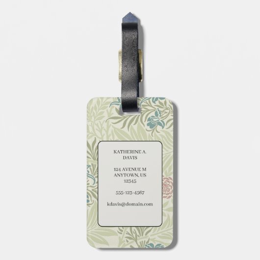 Morris Blauwgroen Blauw & Roze Larkspur Patroon Bagagelabel (Achterkant verticaal)