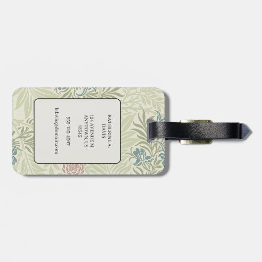 Morris Blauwgroen Blauw & Roze Larkspur Patroon Bagagelabel (Achterkant horizontaal)