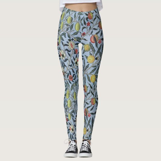 Morris Blue Achtergrond Antiek Pomegrana Patroon Leggings (Voorkant)