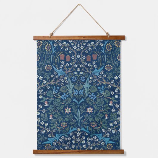 Morris Blue Achtergrond Blackthorn Pattern Hangend Wandkleed (Voorkant)