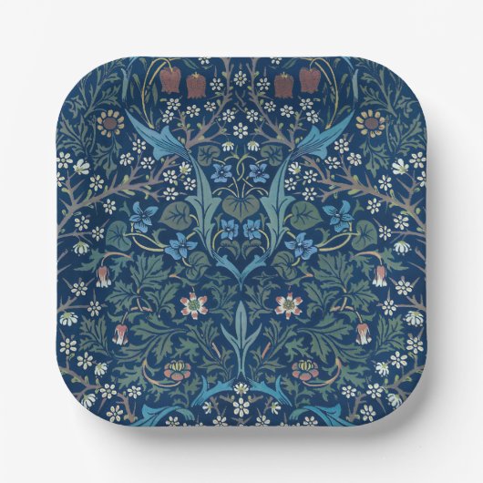 Morris Blue Achtergrond  Blackthorn Pattern Papieren Bordje (Voorkant)