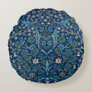 Morris Blue Achtergrond  Blackthorn Pattern Rond Kussen