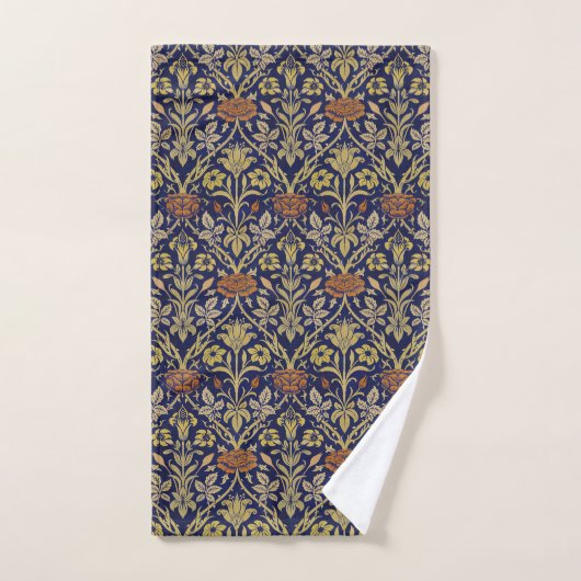 Morris Blue Achtergrond Roos & Lily Flower Pattern Bad Handdoek (Handdoek)