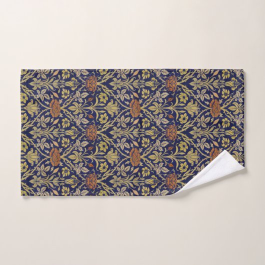 Morris Blue Achtergrond Roos & Lily Flower Pattern Bad Handdoek (Handdoek)