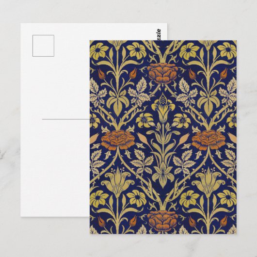 Morris Blue Achtergrond Roos & Lily Flower Pattern Briefkaart (Voorkant / Achterkant)