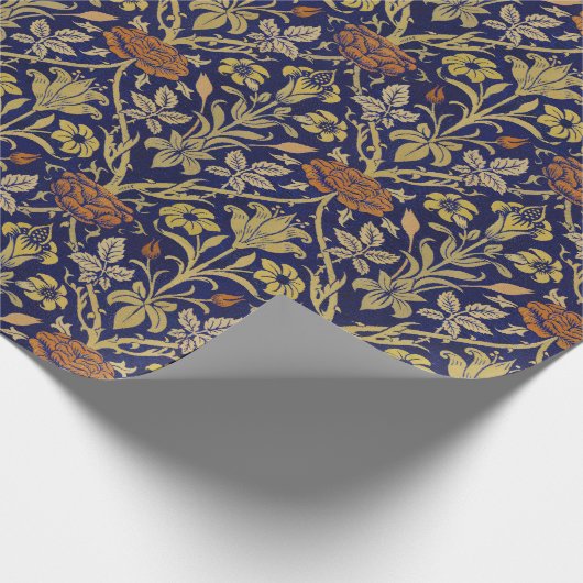 Morris Blue Achtergrond Roos & Lily Flower Pattern Cadeaupapier (Hoek)