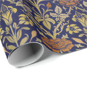 Morris Blue Achtergrond Roos & Lily Flower Pattern Cadeaupapier (Rol Hoek)