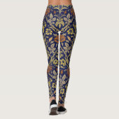 Morris Blue Achtergrond Roos & Lily Flower Pattern Leggings (Achterkant)