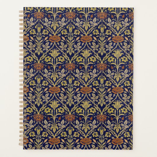 Morris Blue Achtergrond Roos & Lily Flower Pattern Planner (Voorkant)