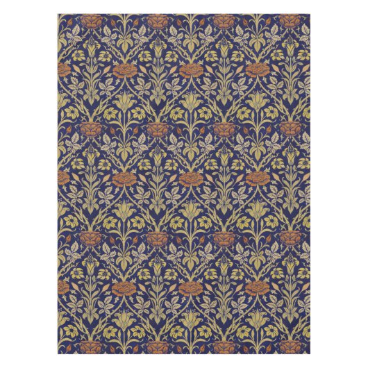 Morris Blue Achtergrond Roos & Lily Flower Pattern Tafelkleed (Voorkant)