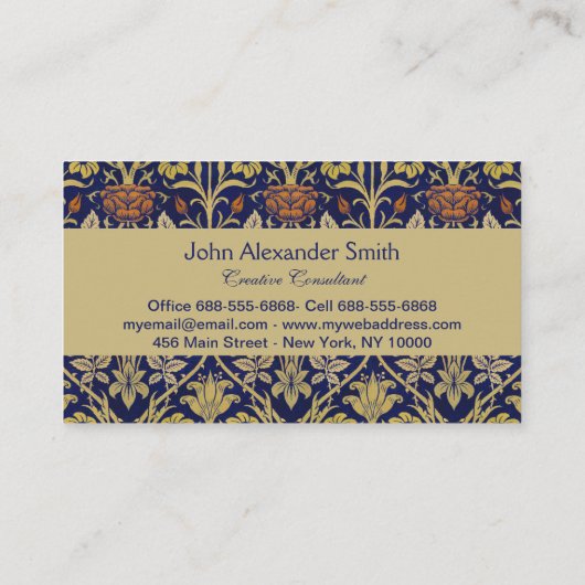 Morris Blue Achtergrond Roos & Lily Flower Pattern Visitekaartje (Achterkant)