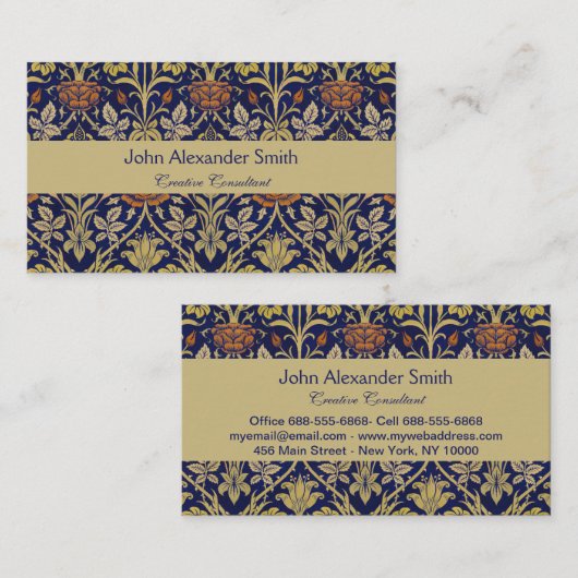 Morris Blue Achtergrond Roos & Lily Flower Pattern Visitekaartje (Voorkant / Achterkant)