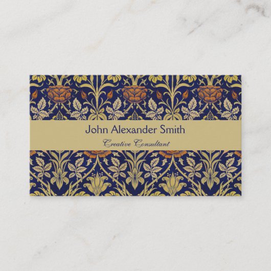 Morris Blue Achtergrond Roos & Lily Flower Pattern Visitekaartje (Voorkant)
