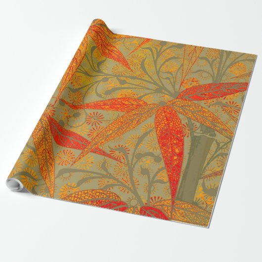 Morris & Co. Bamboe-patroon Godwin Oranje & Salie Cadeaupapier (Uitgerold)