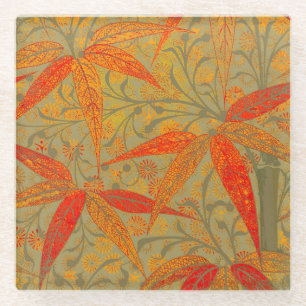 Morris & Co. Bamboe-patroon Godwin Oranje & Salie Glazen Onderzetter