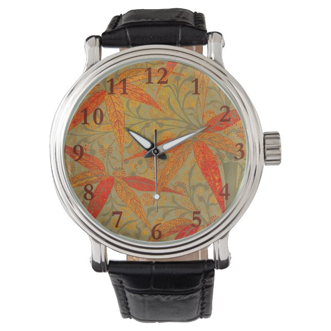 Morris & Co. Bamboe Patroon Godwin Oranje & Salie Horloge (Voorkant)