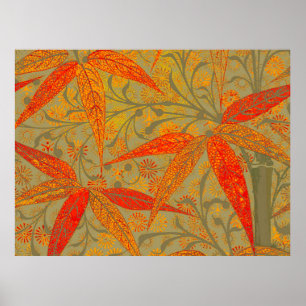 Morris & Co. Bamboe-patroon Godwin Oranje & Salie Poster