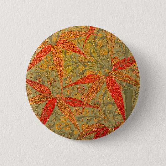 Morris & Co. Bamboe-patroon Godwin Oranje & Salie Ronde Button 5,7 Cm (Voorkant)