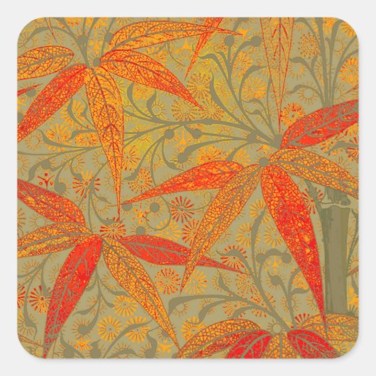 Morris & Co. Bamboe Patroon Godwin Oranje & Salie Vierkante Sticker (Voorkant)